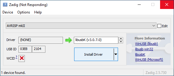 Zadig libusbK avrispmkII.png